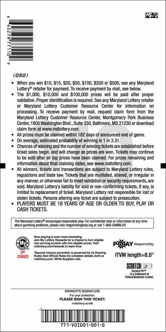 Silver Bell Bucks scratchcard - game number #771 - back