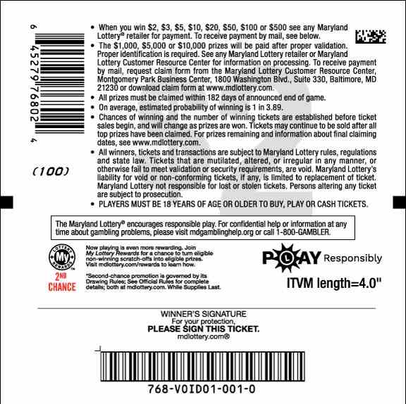 Snow Much Fun scratchcard - game number #768 - back