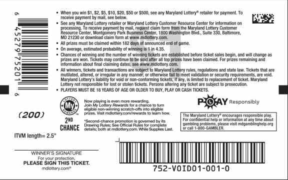 Snowflake Cash scratchcard - game number #752 - back