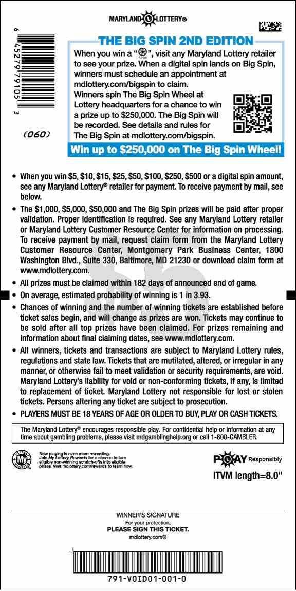 The Big Spin scratchcard - game number #791 - back