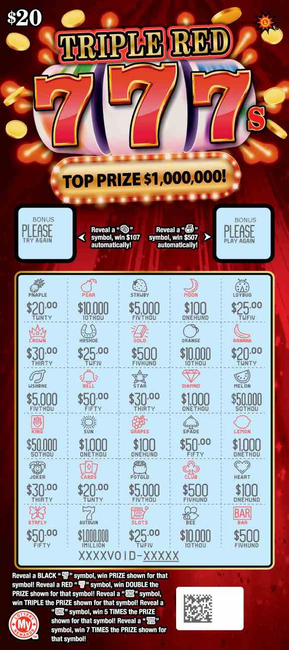Triple Red 777S scratchcard - game number #803 - front-scratched