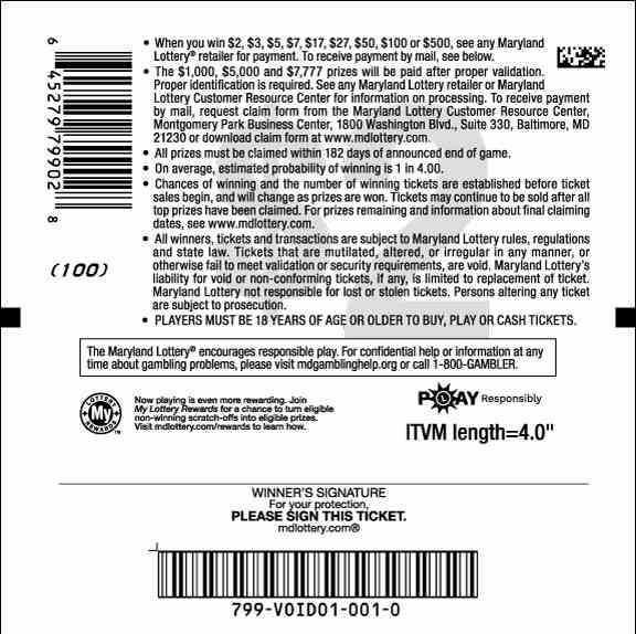 Triple Red 7S Doubler scratchcard - game number #799 - back