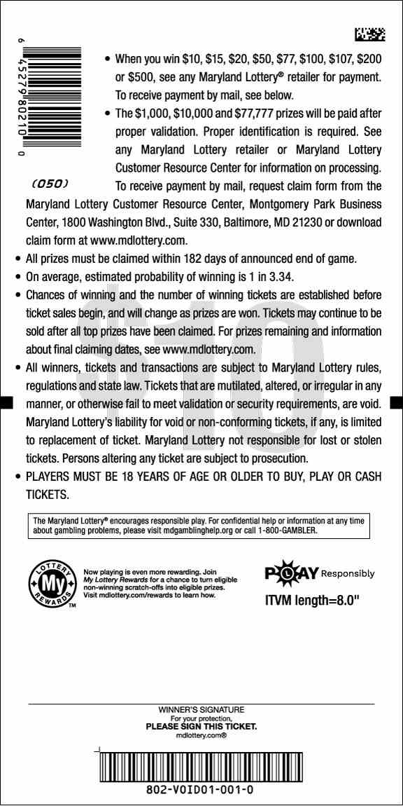Triple Red 7S Multiplier scratchcard - game number #802 - back