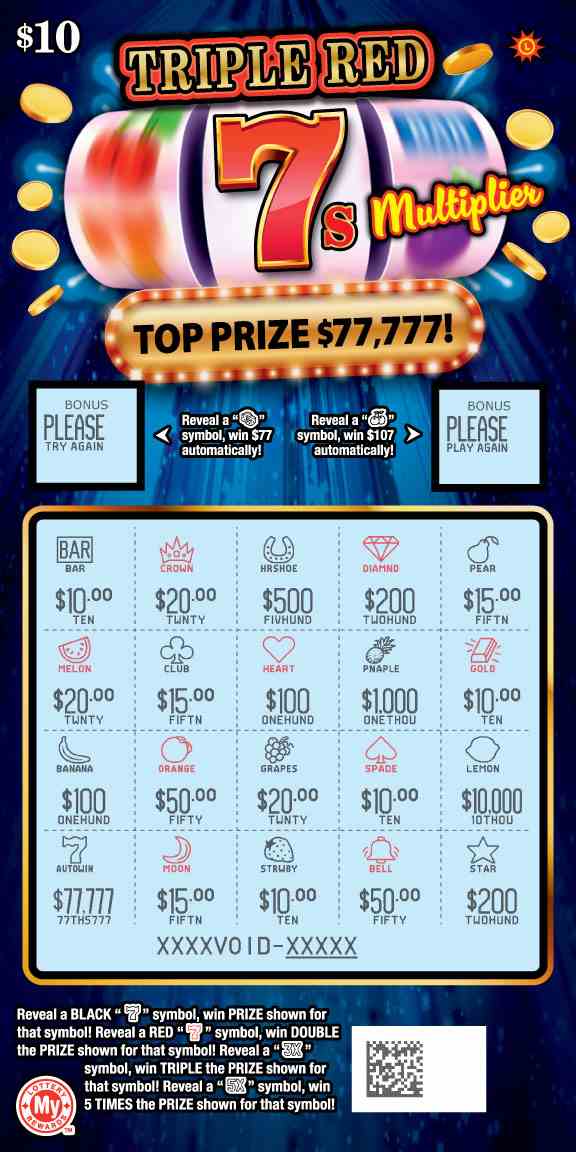 Triple Red 7S Multiplier scratchcard - game number #802 - front-scratched