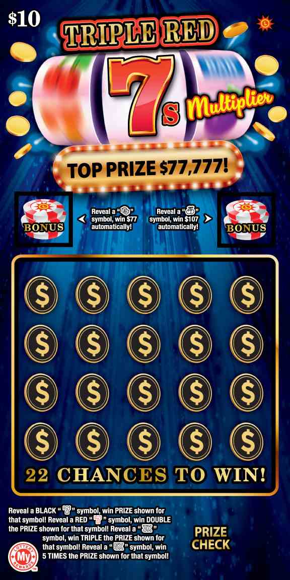 Triple Red 7S Multiplier scratchcard - game number #802 - front