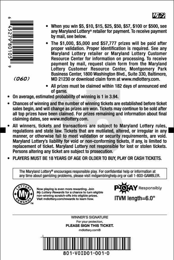 Triple Red 7S Tripler scratchcard - game number #801 - back