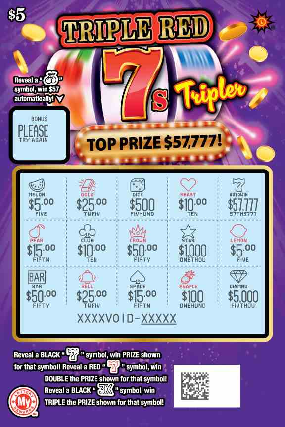 Triple Red 7S Tripler scratchcard - game number #801 - front-scratched