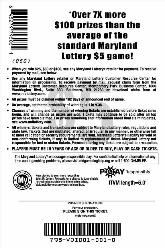 Win $25, $50 Or $100 scratchcard - game number #795 - back