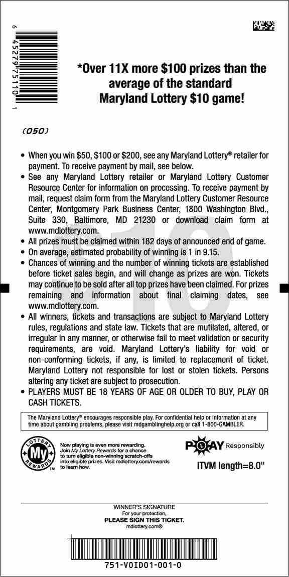 Win $50, $100 Or $200 scratchcard - game number #751 - back