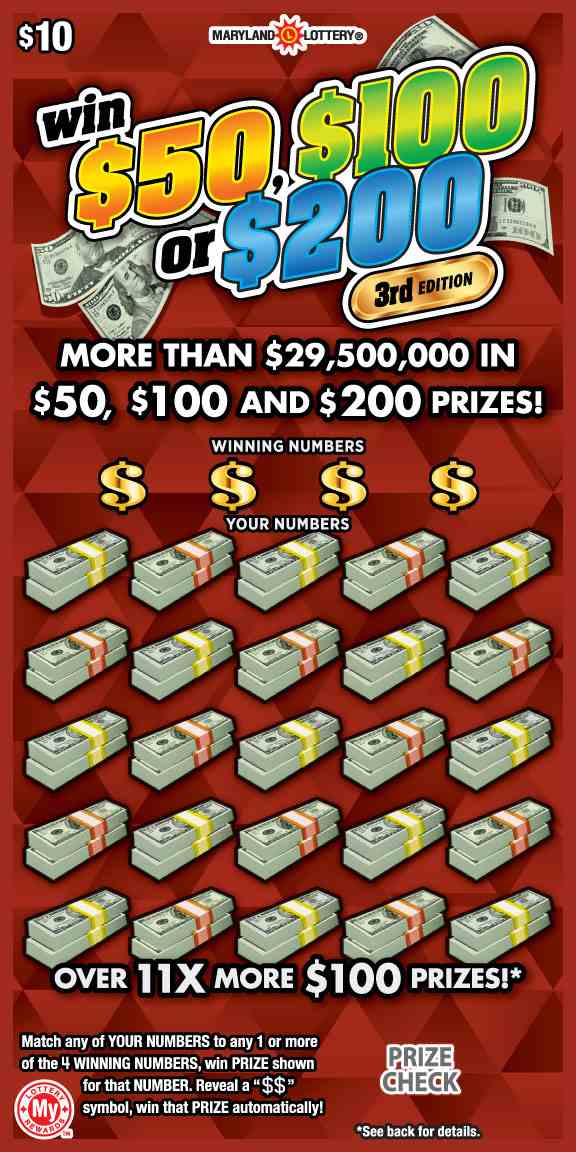Win $50, $100 Or $200 scratchcard - game number #751 - front