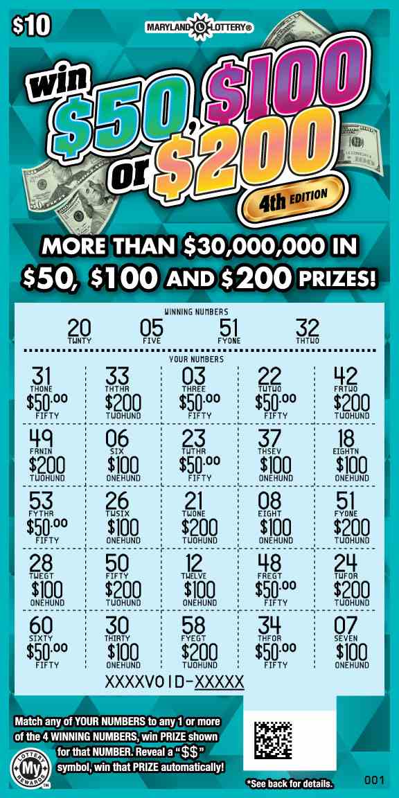 Win $50, $100 Or $200 scratchcard - game number #806 - front-scratched