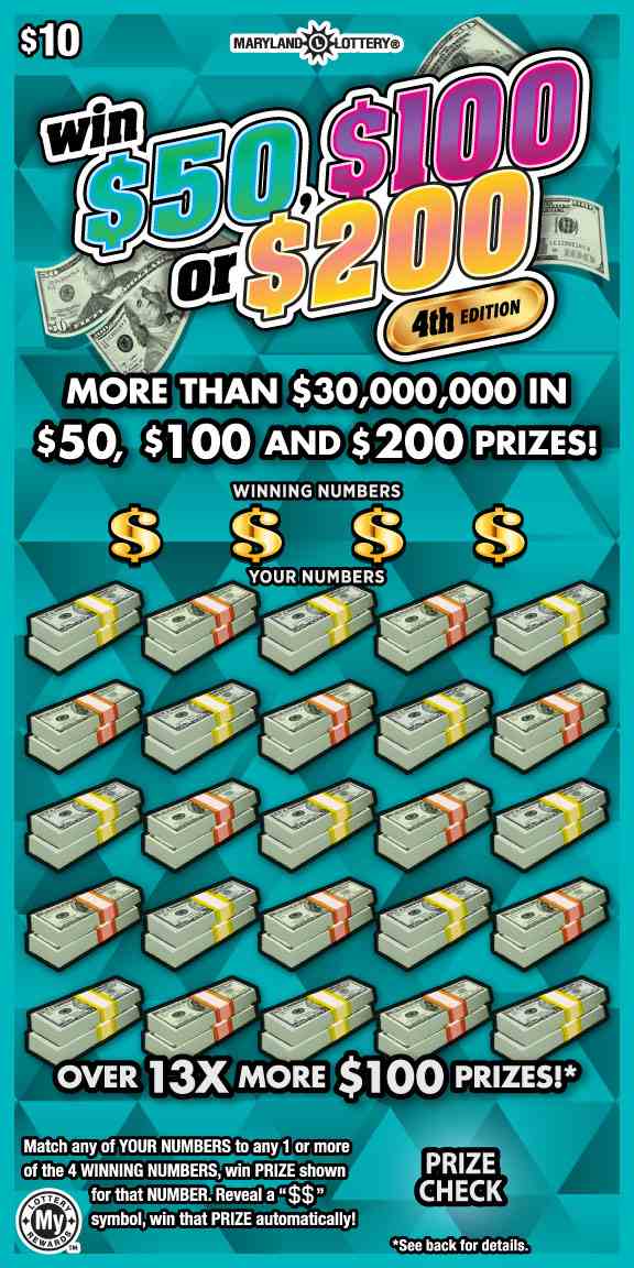 Win $50, $100 Or $200 scratchcard - game number #806 - front