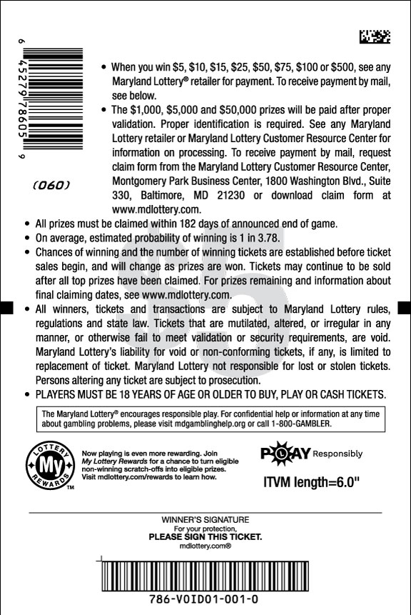 Winning Streak scratchcard - game number #786 - back