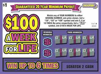 $100 A Week For Life scratchcard - game number #478 - front