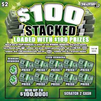 $100 Stacked scratchcard - game number #495 - front