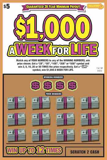 $1,000 A Week For Life scratchcard - game number #480 - front