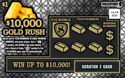 $10,000 Gold Rush scratchcard - game number #325 - front