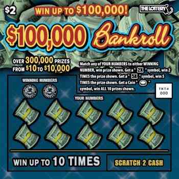 $100,000 BANKROLL scratchcard - game number #352 - front