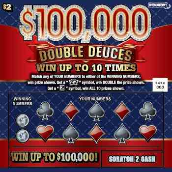 $100,000 Double Deuces scratchcard - game number #543 - front