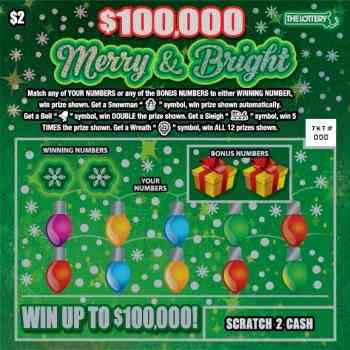 $100,000 Merry & Bright scratchcard - game number #460 - front