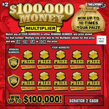 $100,000 Money Multiplier scratchcard - game number #343 - front