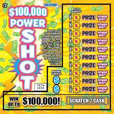 $100,000 POWER SHOT scratchcard - game number #439 - front