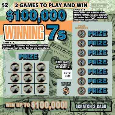 $100,000 Winning 7S scratchcard - game number #454 - front