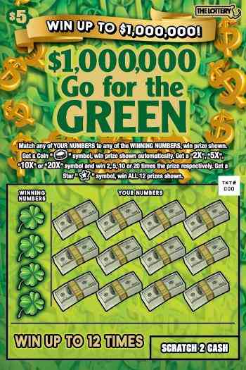 $1,000,000 Go For The Green scratchcard - game number #498 - front
