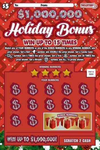 $1,000,000 HOLIDAY BONUS scratchcard - game number #378 - front