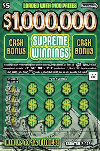 $1,000,000 Supreme Winnings scratchcard - game number #558 - front