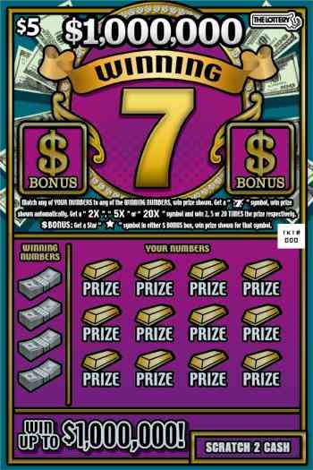 $1,000,000 WINNING 7 scratchcard - game number #374 - front