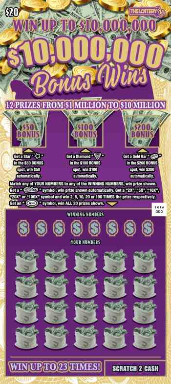 $10,000,000 Bonus Wins scratchcard - game number #338 - front