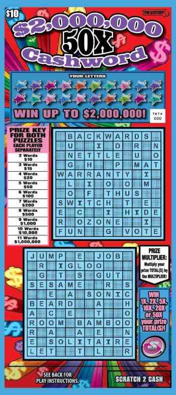 $2,000,000 50X Cashword scratchcard - game number #361 - front