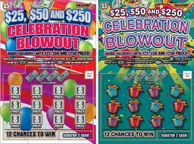 $25, $50 And $250 Celebration Blowout scratchcard - game number #520 - front