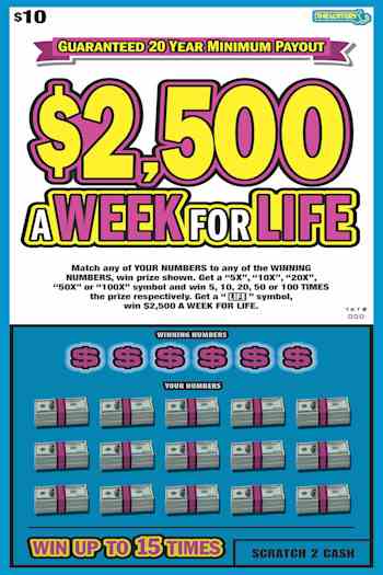 $2,500 A Week For Life scratchcard - game number #484 - front