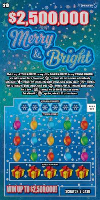 $2,500,000 Merry & Bright scratchcard - game number #462 - front