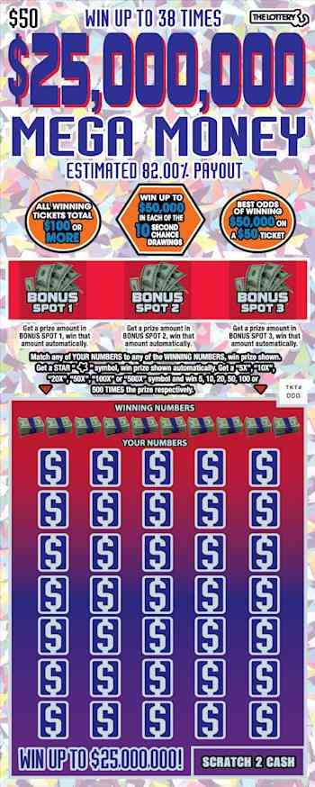 $25,000,000 Mega Money scratchcard - game number #490 - front