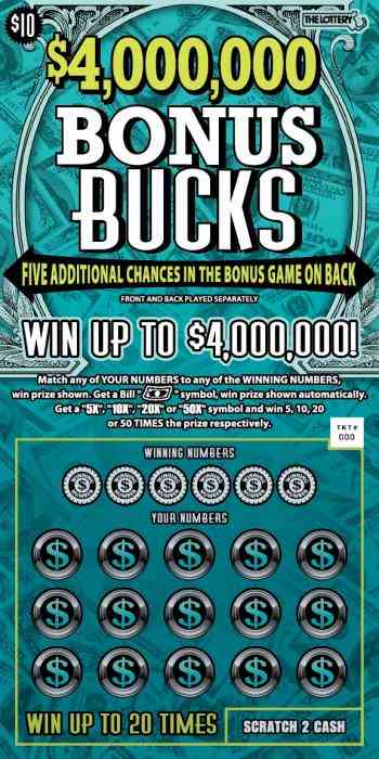 $4,000,000 BONUS BUCKS scratchcard - game number #427 - front