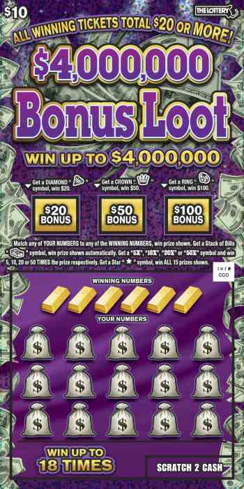 $4,000,000 Bonus Loot scratchcard - game number #413 - front