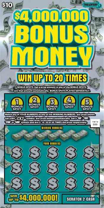 $4,000,000 Bonus Money scratchcard - game number #457 - front