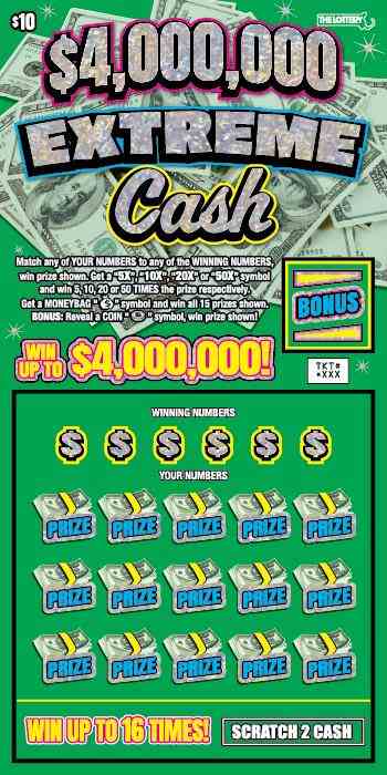$4,000,000 Extreme Cash scratchcard - game number #541 - front