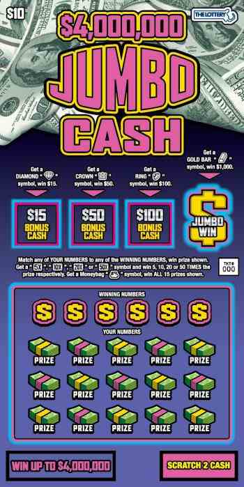 $4,000,000 JUMBO CASH scratchcard - game number #341 - front