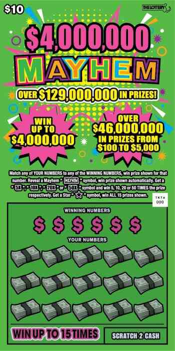 $4,000,000 Mayhem scratchcard - game number #354 - front