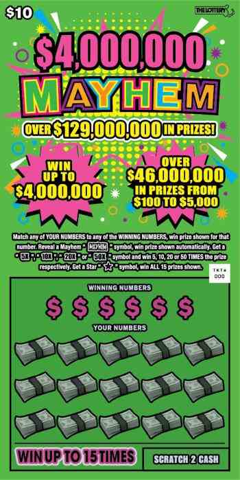 $4,000,000 Mayhem scratchcard - game number #354 - front