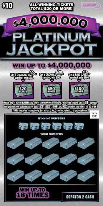 $4,000,000 PLATINUM JACKPOT scratchcard - game number #368 - front