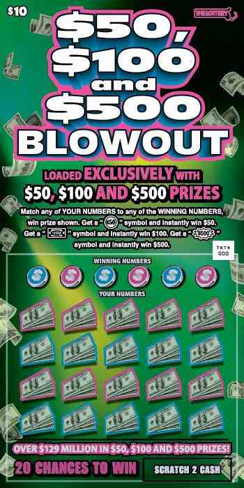 $50, $100, And $500 Blowout scratchcard - game number #547 - front