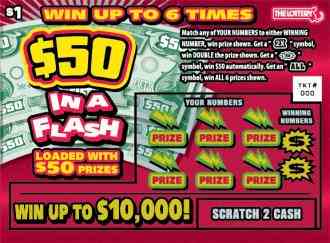 $50 in a Flash scratchcard - game number #446 - front