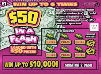 $50 In A Flash scratchcard - game number #453 - front