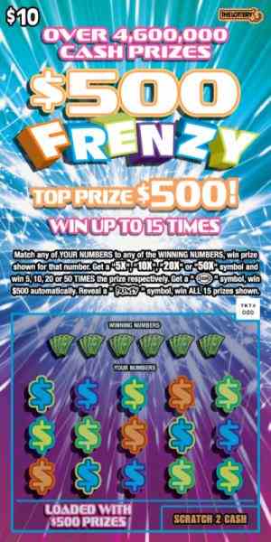 $500 Frenzy scratchcard - game number #349 - front