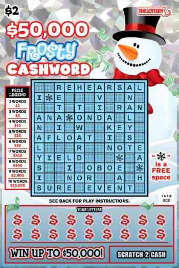 $50,000 Frosty Cashword  scratchcard - game number #421 - front